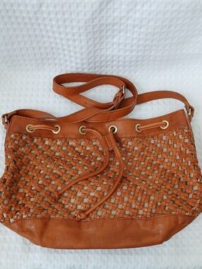 MARTA PONTI Genuine Leather Woven Drawstring Shoulder Bag from Italy